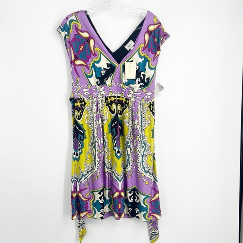 Eci New York Purple Patterned Silk Dress Size 8 Paisley NWT
